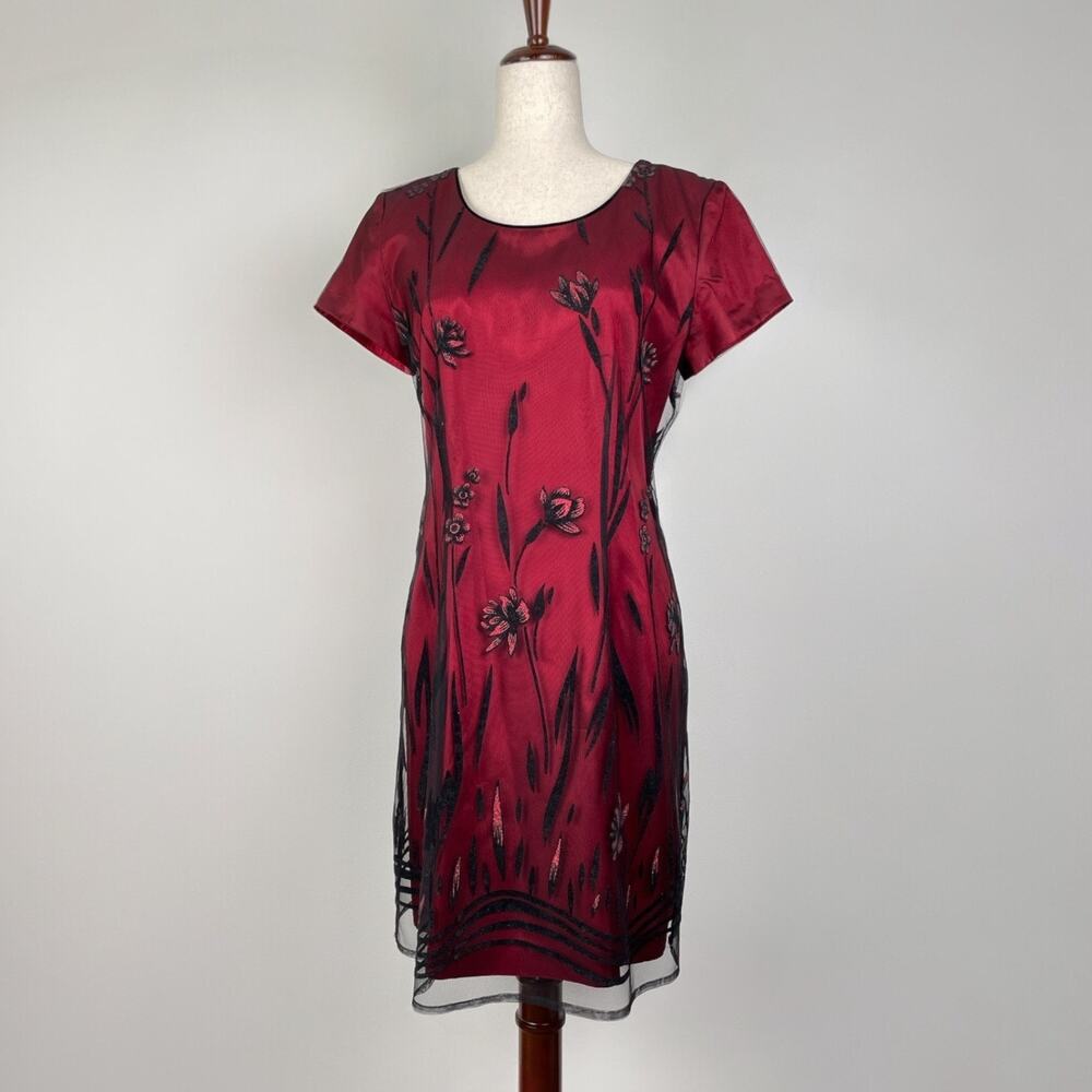 90s Vintage Whimsigoth Lace Mesh Dress Red Black Floral Dark Romance Witchy 10P